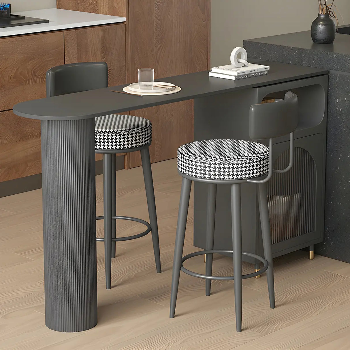 Modern Slim Bar Table with Storage and Rounded Edge Image - 12