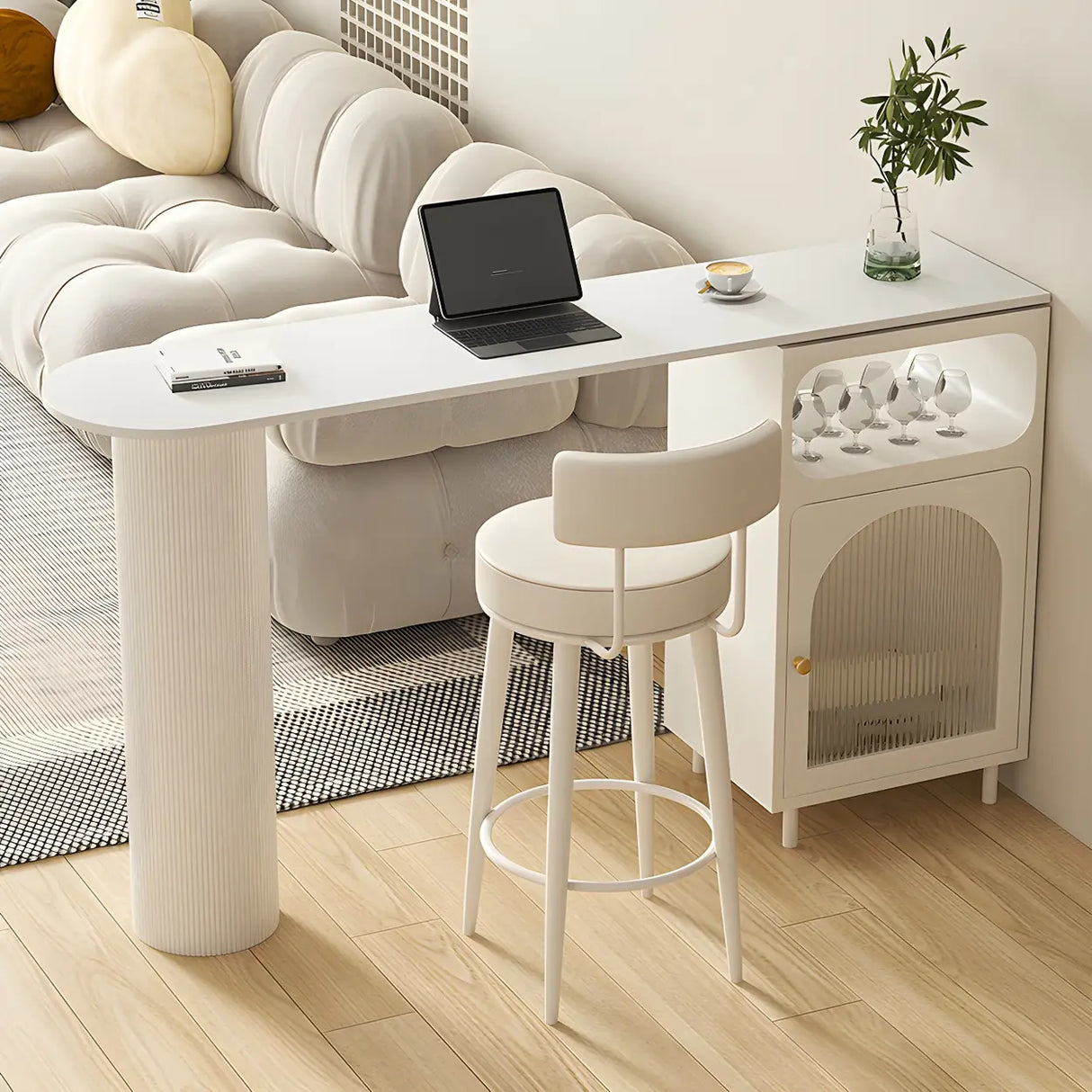 Modern Slim Bar Table with Storage and Rounded Edge Image - 4