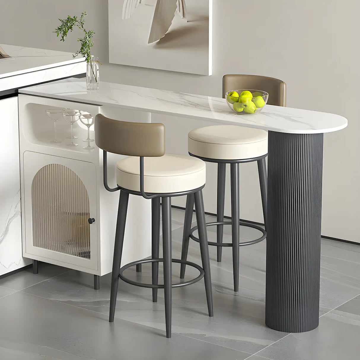 Modern Slim Bar Table with Storage and Rounded Edge Image - 6