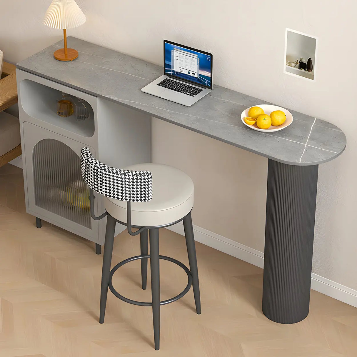 Modern Slim Bar Table with Storage and Rounded Edge Image - 8