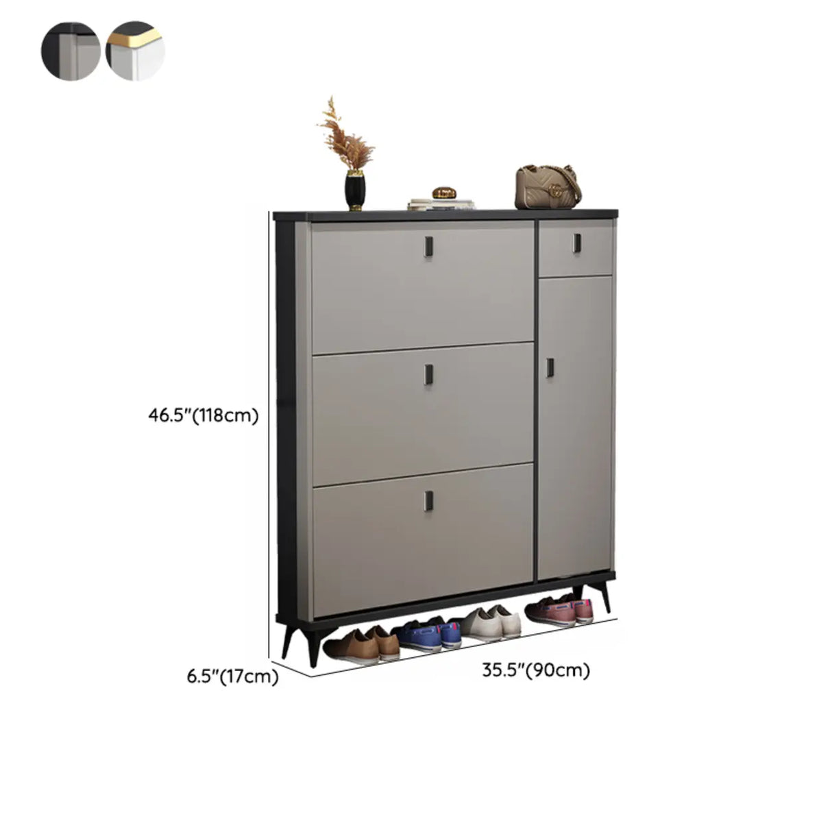 Modern Slim Tall White Wood Entryway Shoe Cabinet 3-Tiers Image - 16