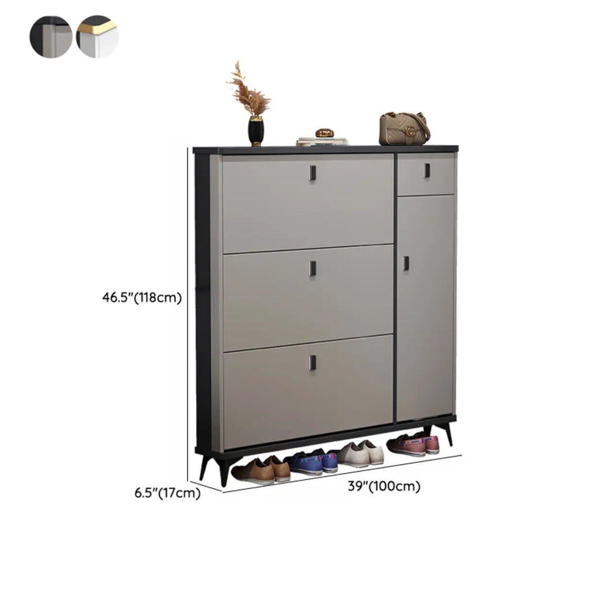 Modern Slim Tall White Wood Entryway Shoe Cabinet 3-Tiers Image - 17