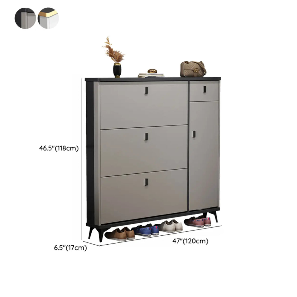 Modern Slim Tall White Wood Entryway Shoe Cabinet 3-Tiers Image - 18