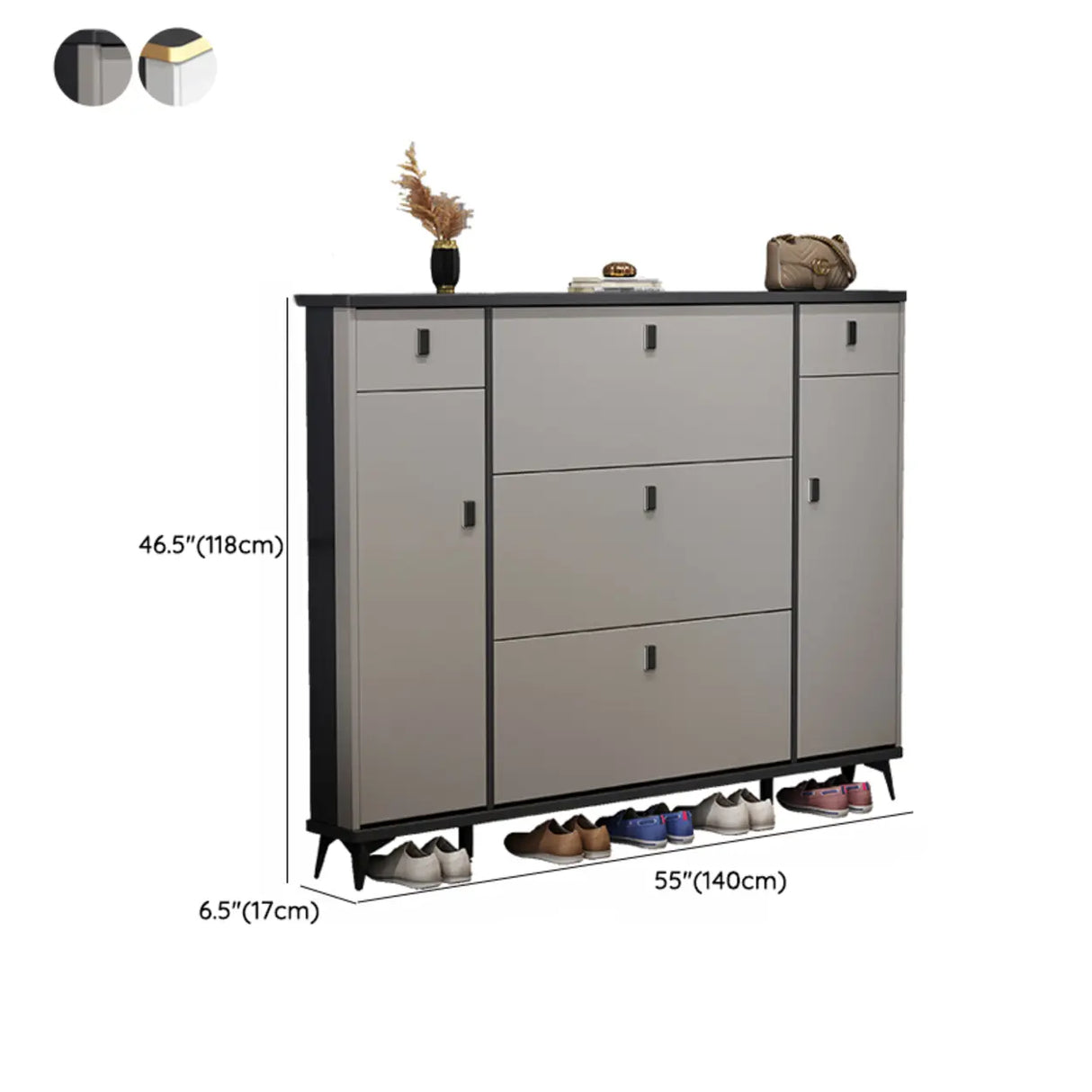 Modern Slim Tall White Wood Entryway Shoe Cabinet 3-Tiers Image - 19