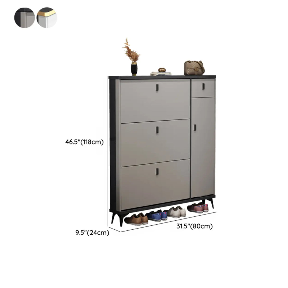 Modern Slim Tall White Wood Entryway Shoe Cabinet 3-Tiers Image - 20