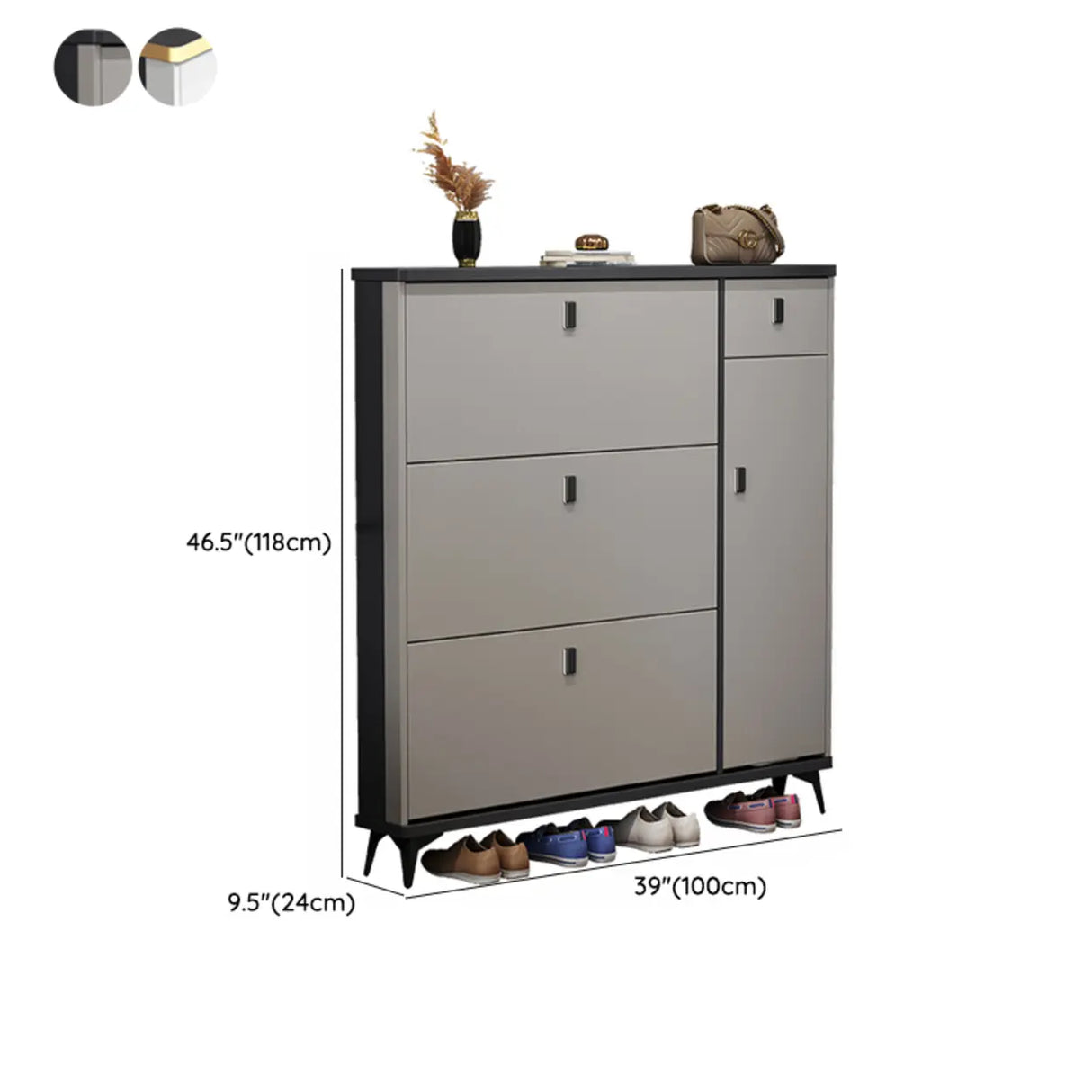 Modern Slim Tall White Wood Entryway Shoe Cabinet 3-Tiers Image - 22