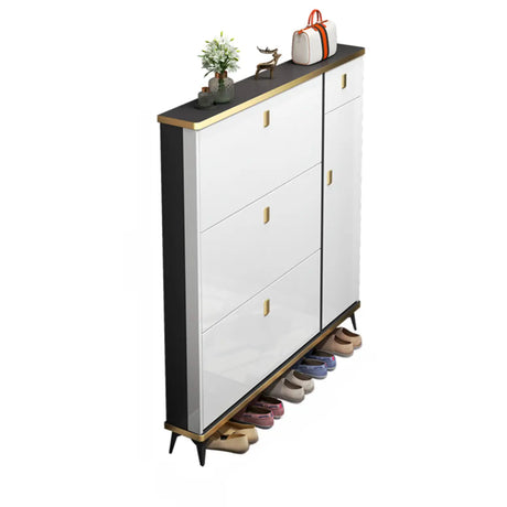 Modern Slim Tall White Wood Entryway Shoe Cabinet 3-Tiers Image - 2