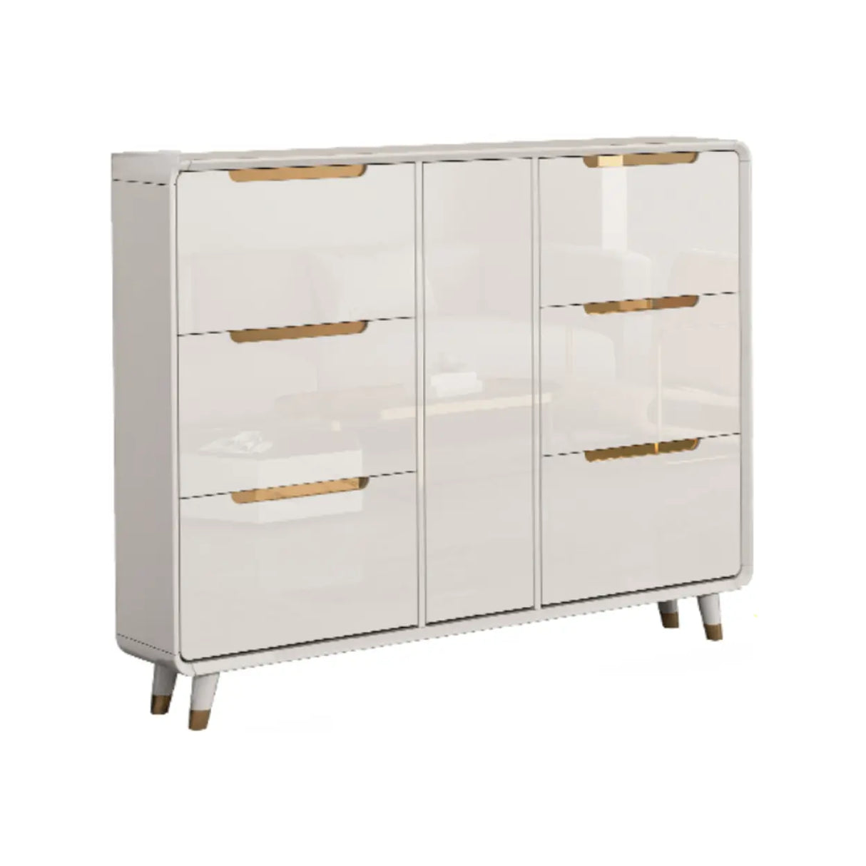 Modern Slim White Wooden Entryway Shoe Storage Cabinet Image - 11