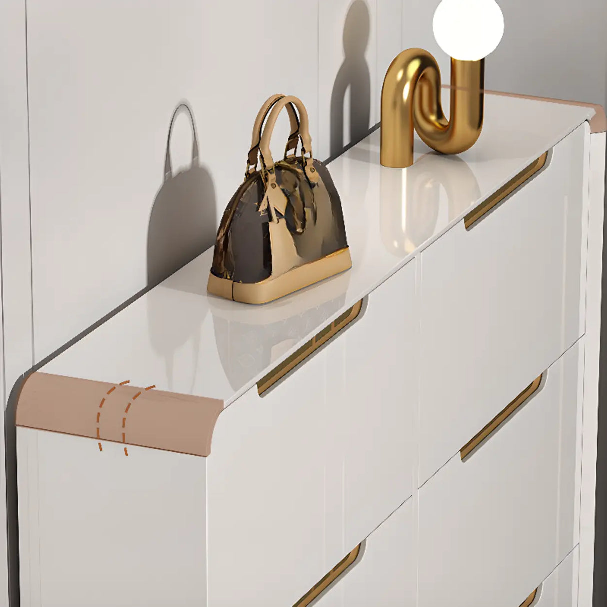 Modern Slim White Wooden Entryway Shoe Storage Cabinet Image - 15