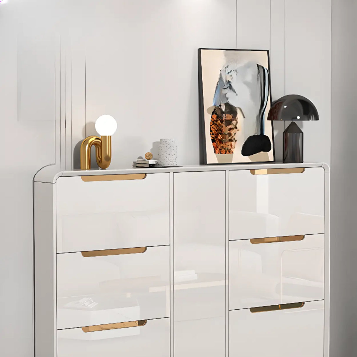 Modern Slim White Wooden Entryway Shoe Storage Cabinet Image - 19