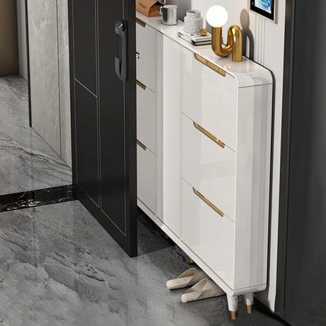 Modern Slim White Wooden Entryway Shoe Storage Cabinet Image - 1