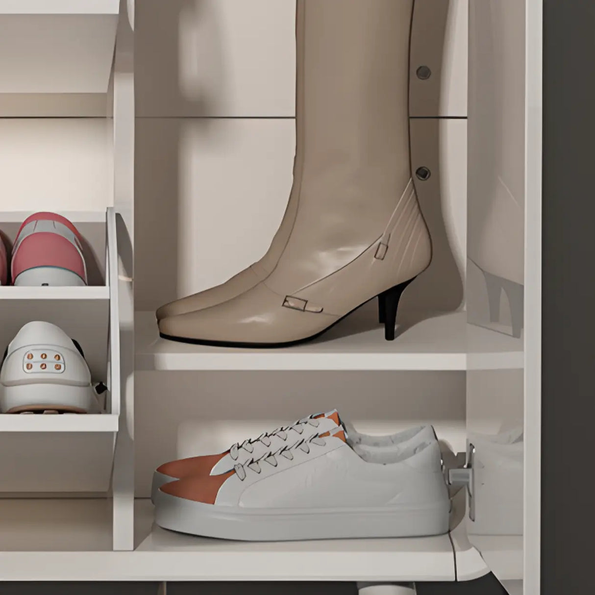 Modern Slim White Wooden Entryway Shoe Storage Cabinet Image - 21