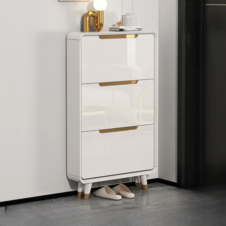 Modern Slim White Wooden Entryway Shoe Storage Cabinet Image - 2