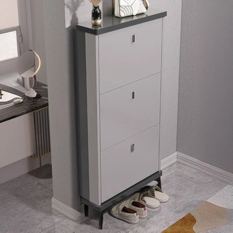 Modern Slim Wood Shoe Cabinet Hallway Gray 3-Tier Storage Image - 2