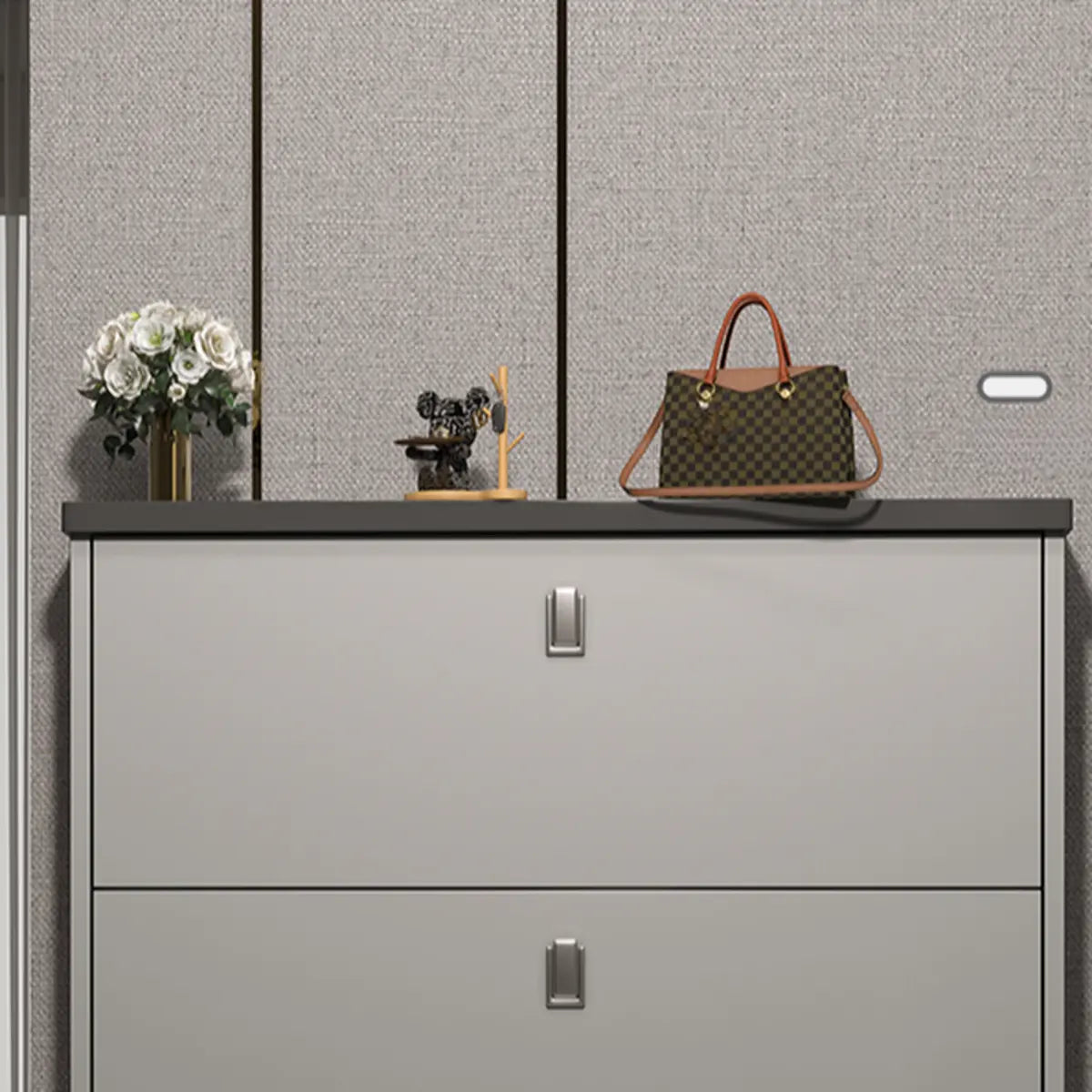 Modern Slim Wood Shoe Cabinet Hallway Gray 3-Tier Storage Image - 20