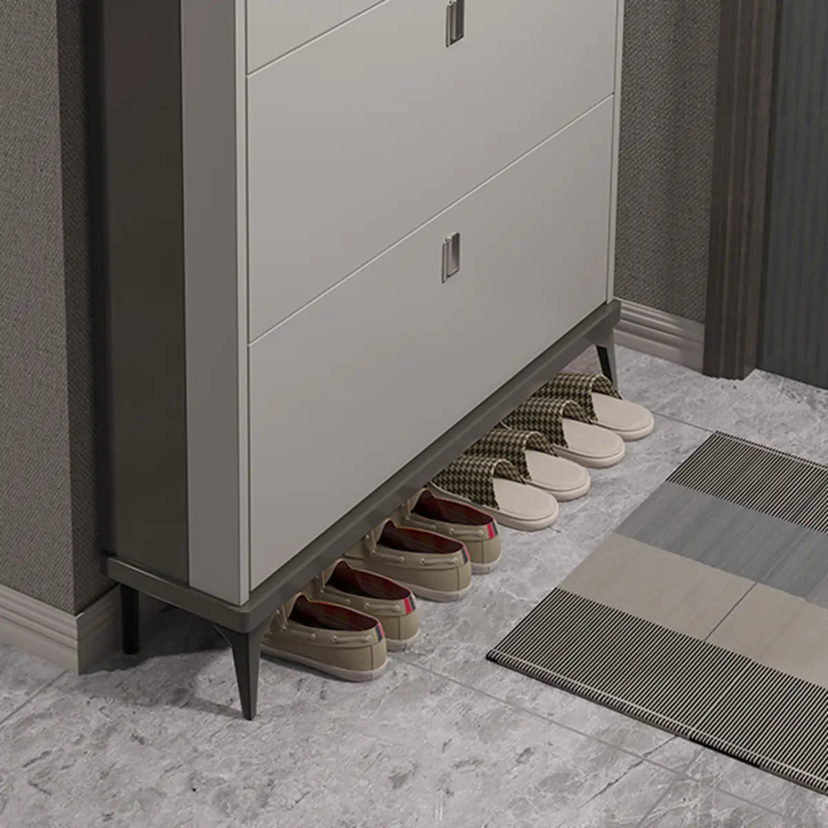 Modern Slim Wood Shoe Cabinet Hallway Gray 3-Tier Storage Image - 21