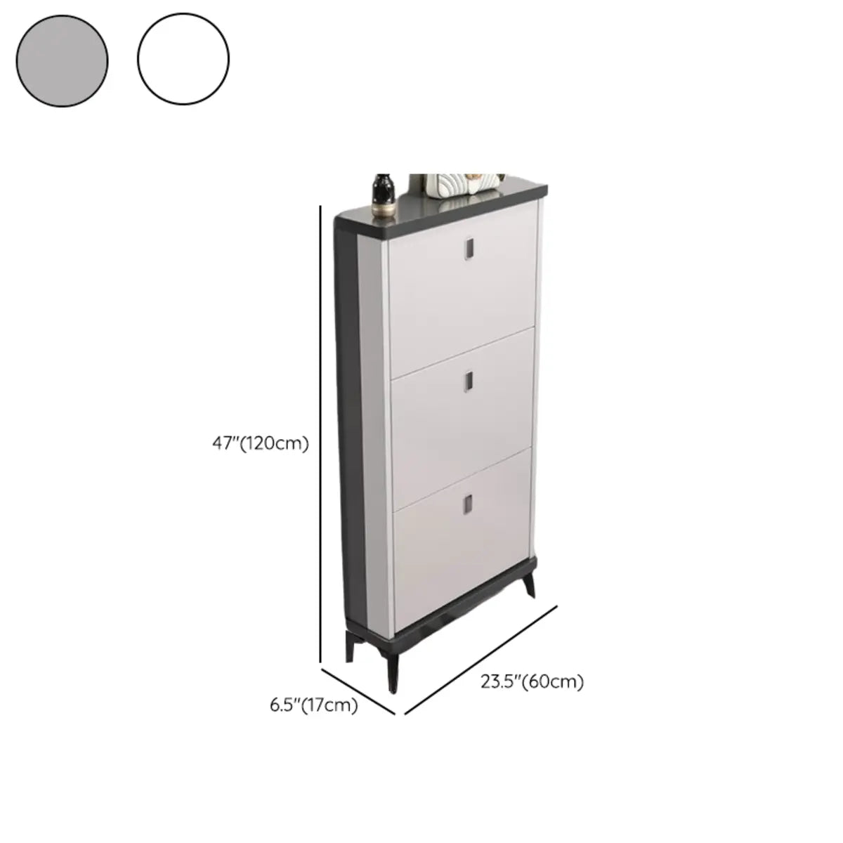 Modern Slim Wood Shoe Cabinet Hallway Gray 3-Tier Storage Image - 33