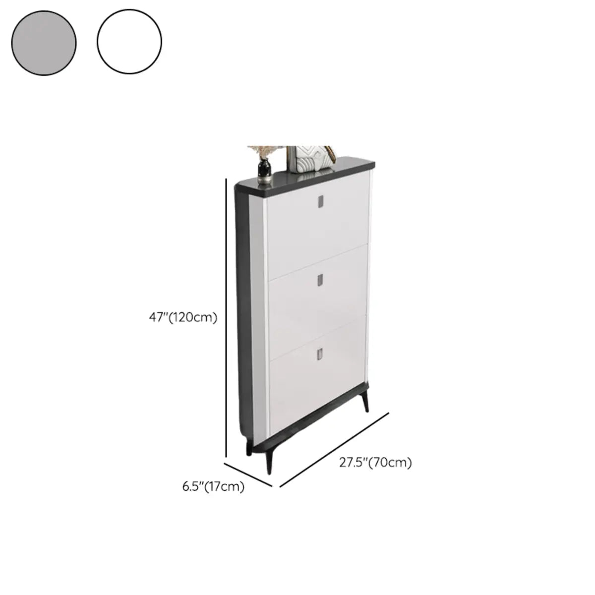 Modern Slim Wood Shoe Cabinet Hallway Gray 3-Tier Storage Image - 34