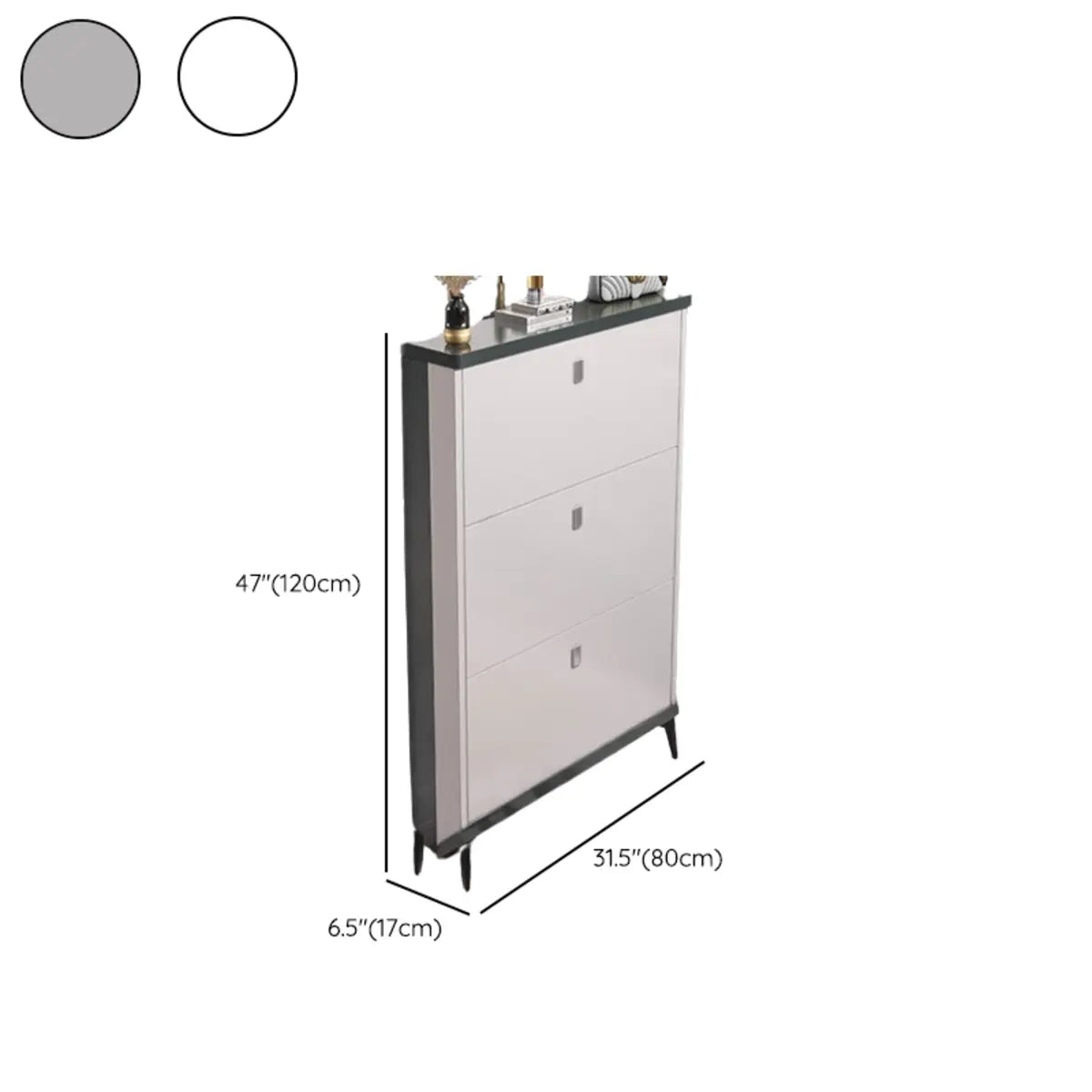 Modern Slim Wood Shoe Cabinet Hallway Gray 3-Tier Storage Image - 35