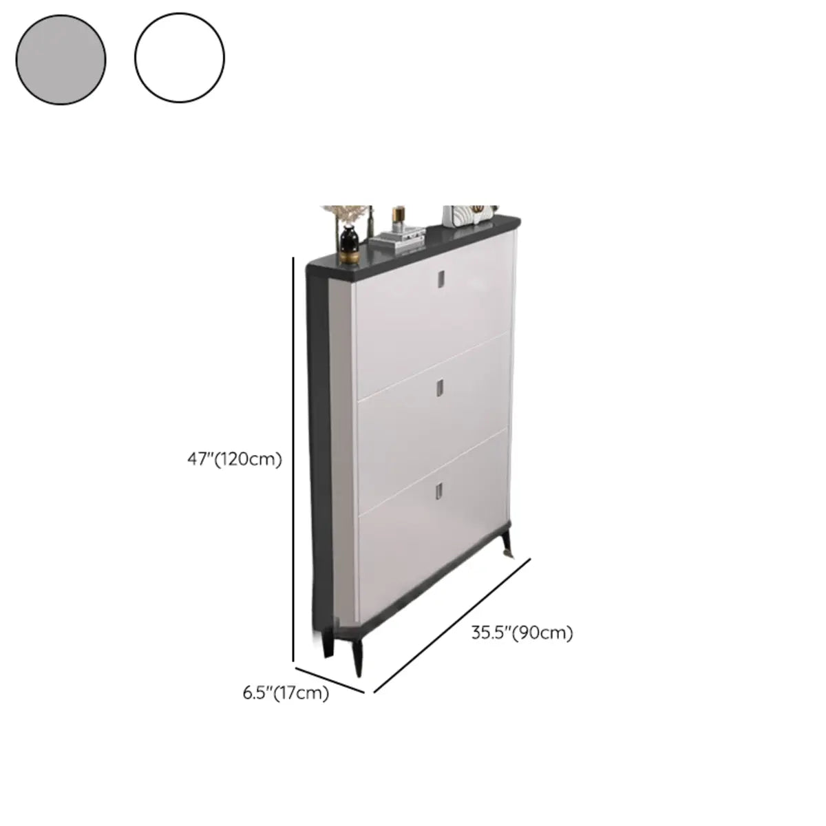 Modern Slim Wood Shoe Cabinet Hallway Gray 3-Tier Storage Image - 36