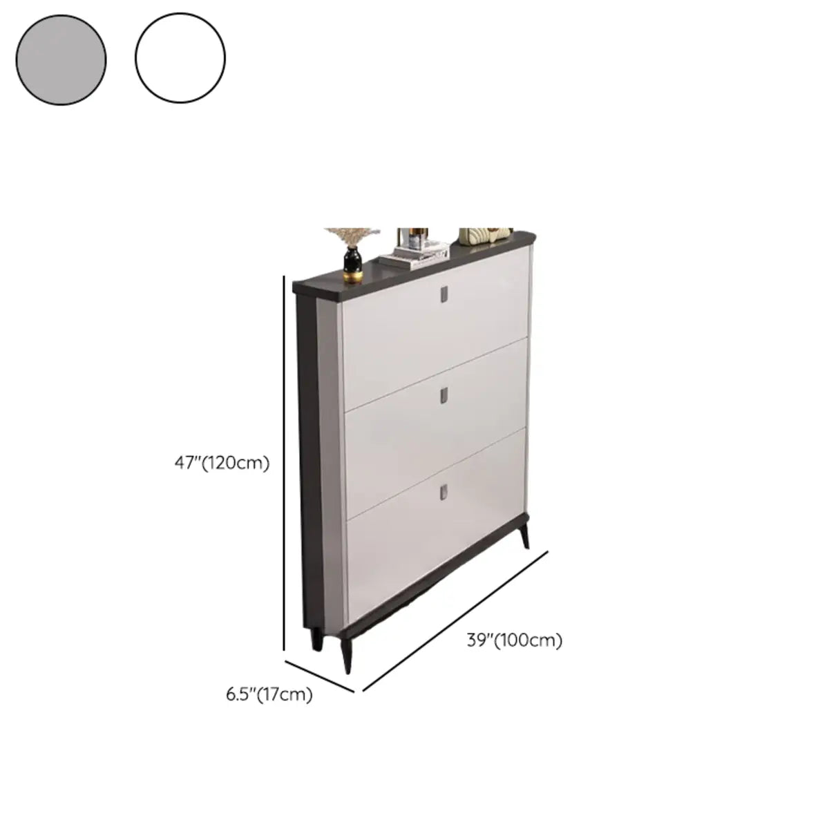 Modern Slim Wood Shoe Cabinet Hallway Gray 3-Tier Storage Image - 37