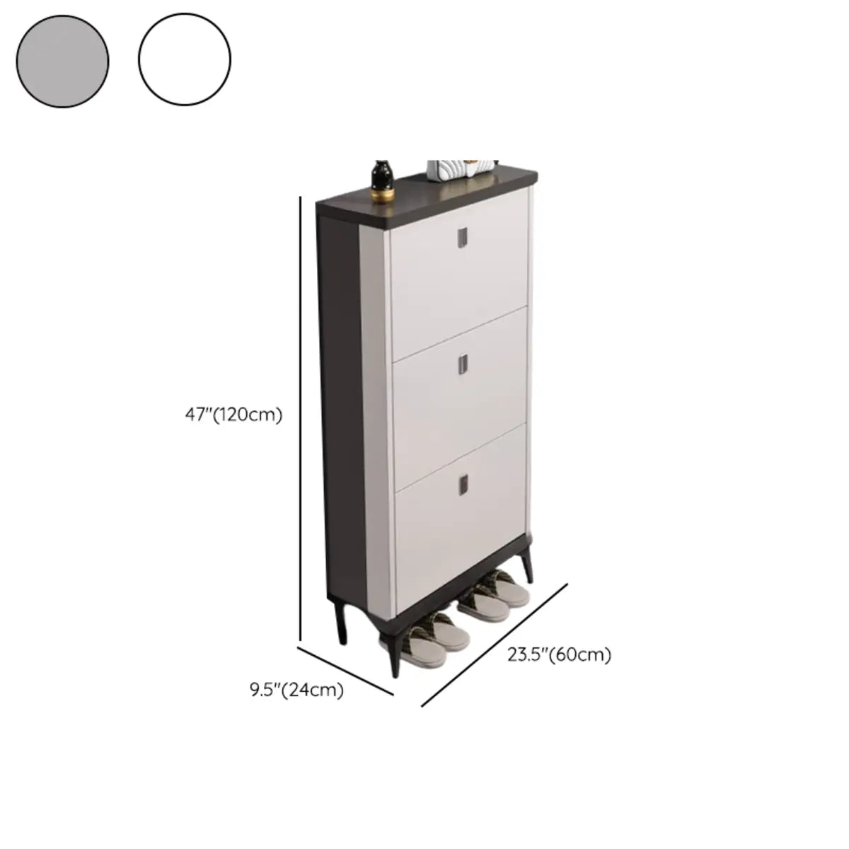 Modern Slim Wood Shoe Cabinet Hallway Gray 3-Tier Storage Image - 39