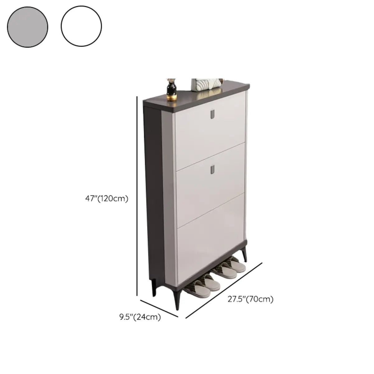 Modern Slim Wood Shoe Cabinet Hallway Gray 3-Tier Storage Image - 40