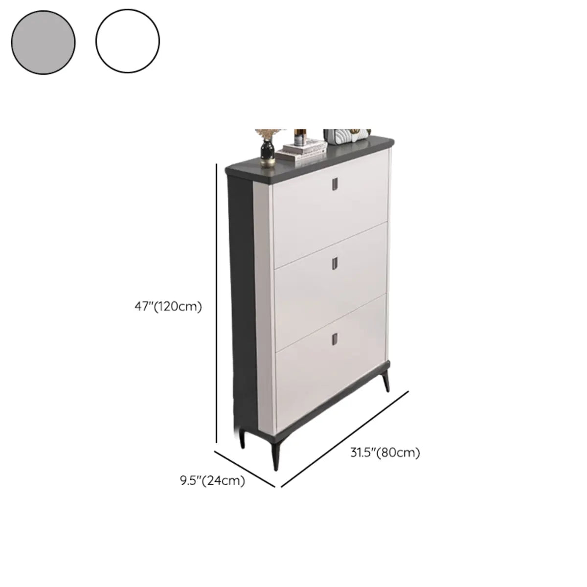 Modern Slim Wood Shoe Cabinet Hallway Gray 3-Tier Storage Image - 41