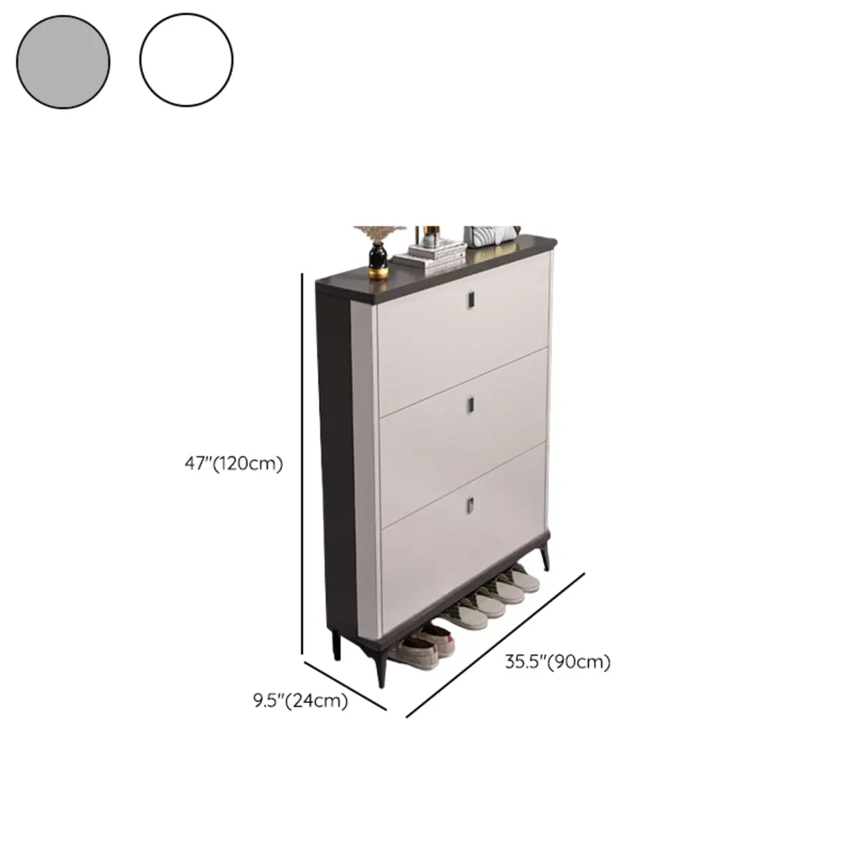 Modern Slim Wood Shoe Cabinet Hallway Gray 3-Tier Storage Image - 42