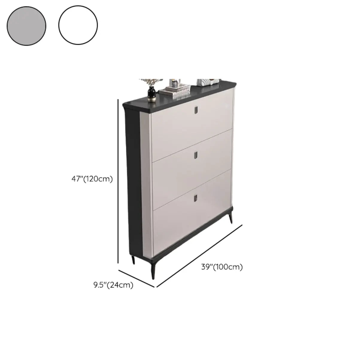 Modern Slim Wood Shoe Cabinet Hallway Gray 3-Tier Storage Image - 43