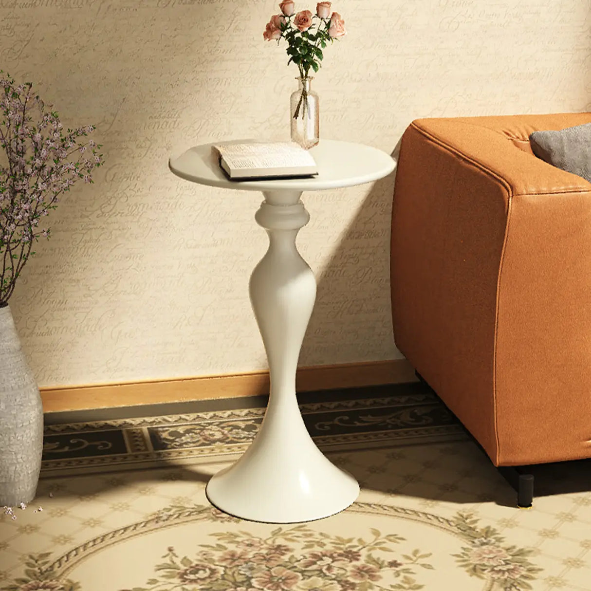 Modern Small Black Round Sculpted Pedestal Metal Side Table Image - 3