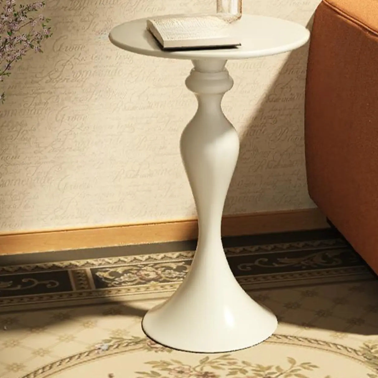 Modern Small Black Round Sculpted Pedestal Metal Side Table Image - 4
