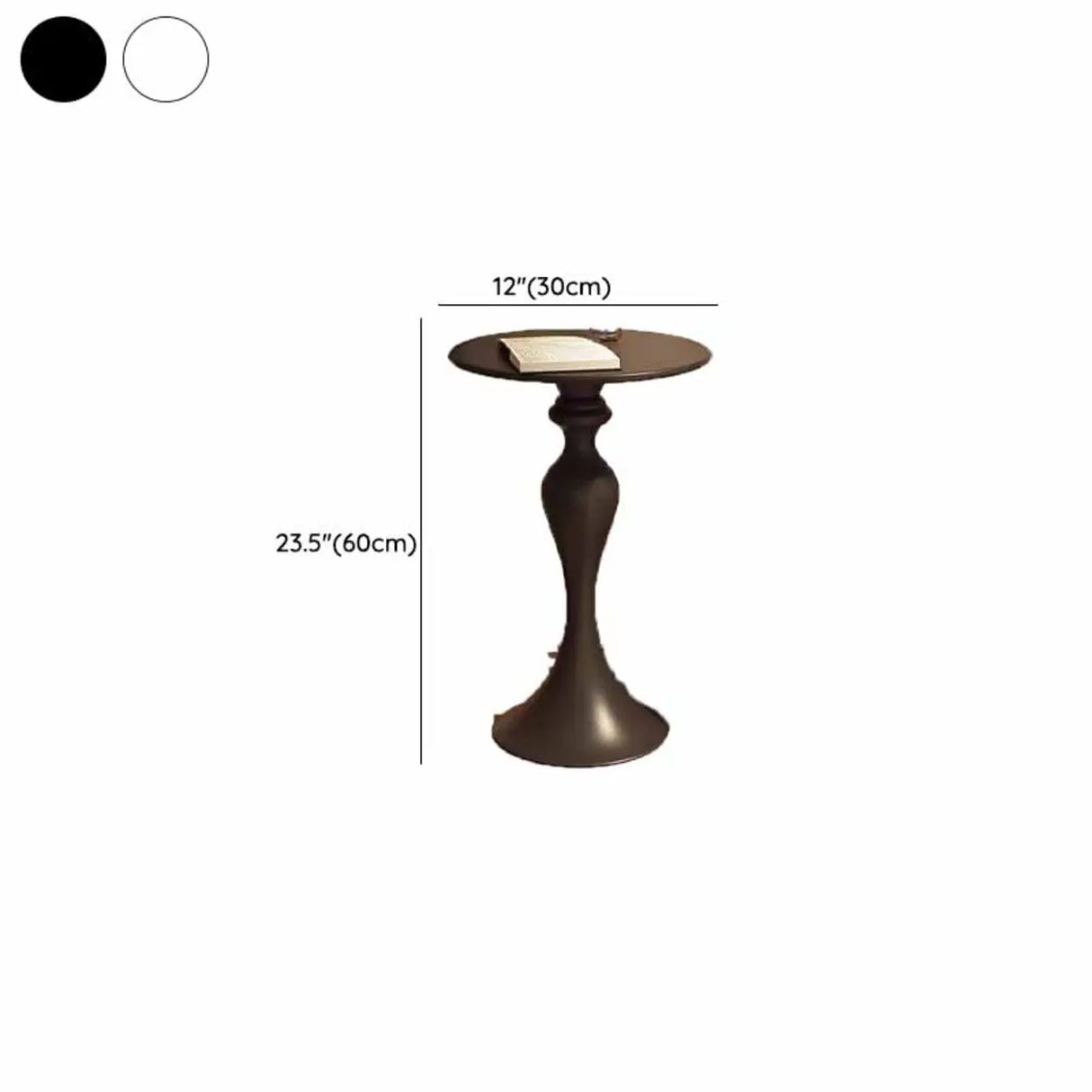 Modern Small Black Round Sculpted Pedestal Metal Side Table