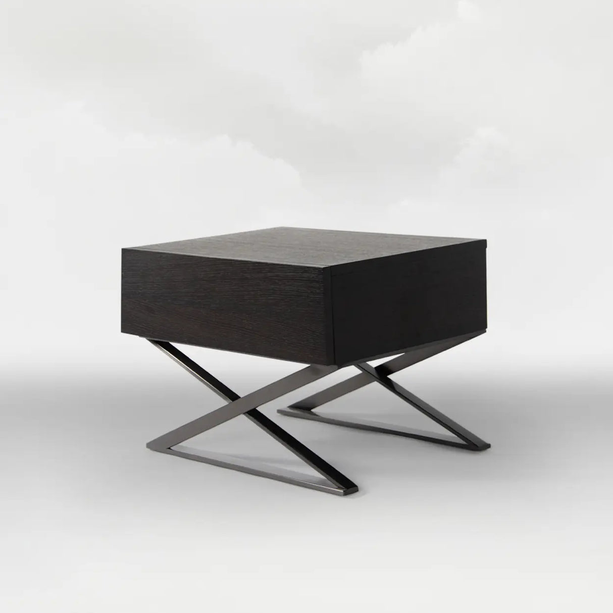 Modern Small Black Wood Nightstand with Sleek Metal Legs Image - 1