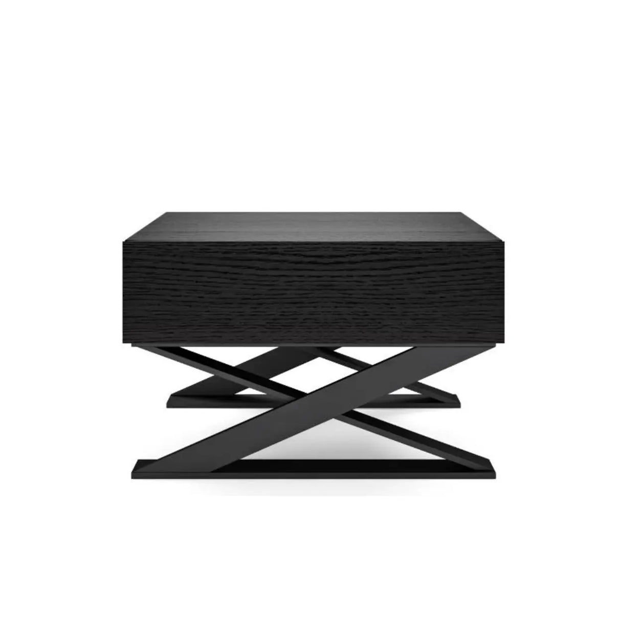 Modern Small Black Wood Nightstand with Sleek Metal Legs Image - 2