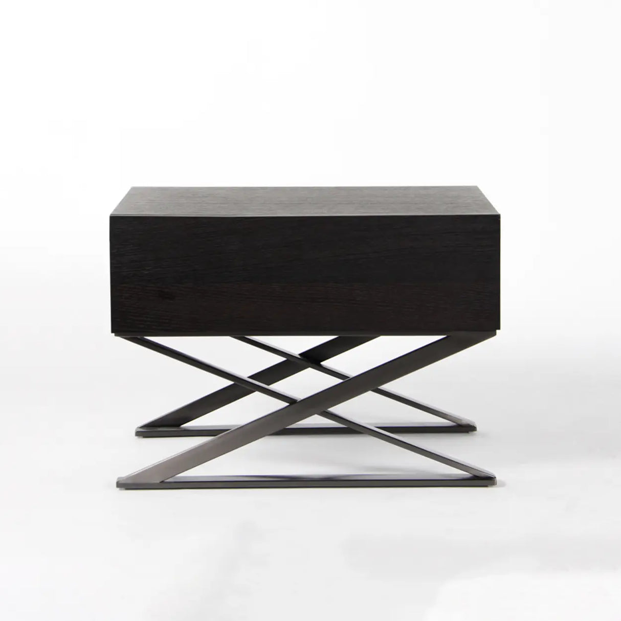 Modern Small Black Wood Nightstand with Sleek Metal Legs Image - 3