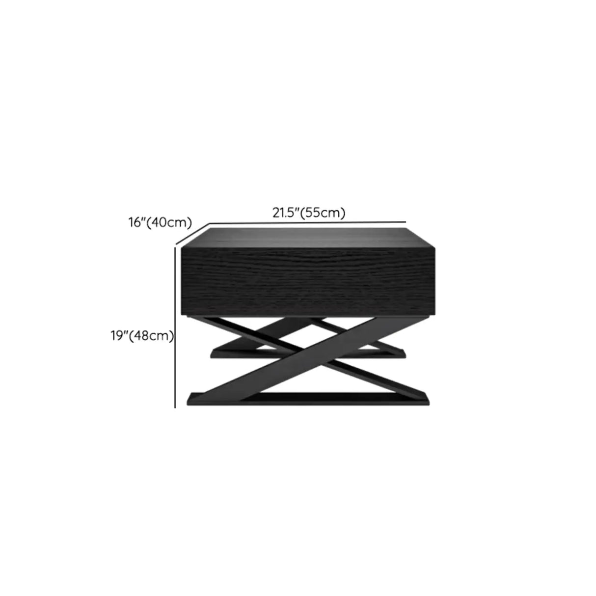 Modern Small Black Wood Nightstand with Sleek Metal Legs