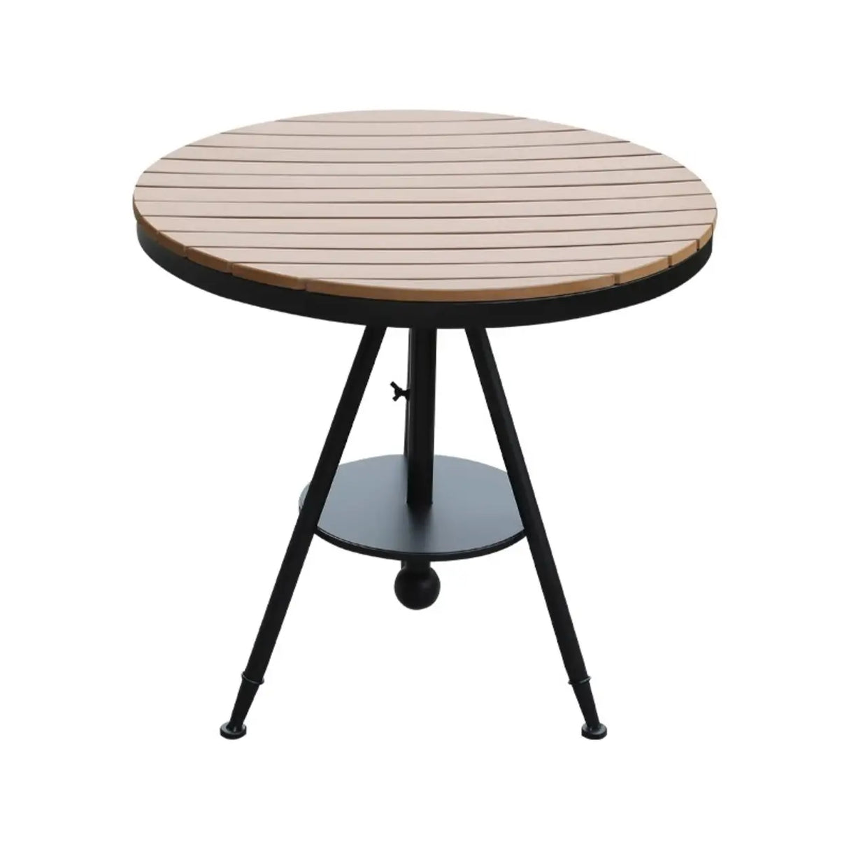 Modern Small Outdoor Round Brown Patio Table with Shelf Image - 6