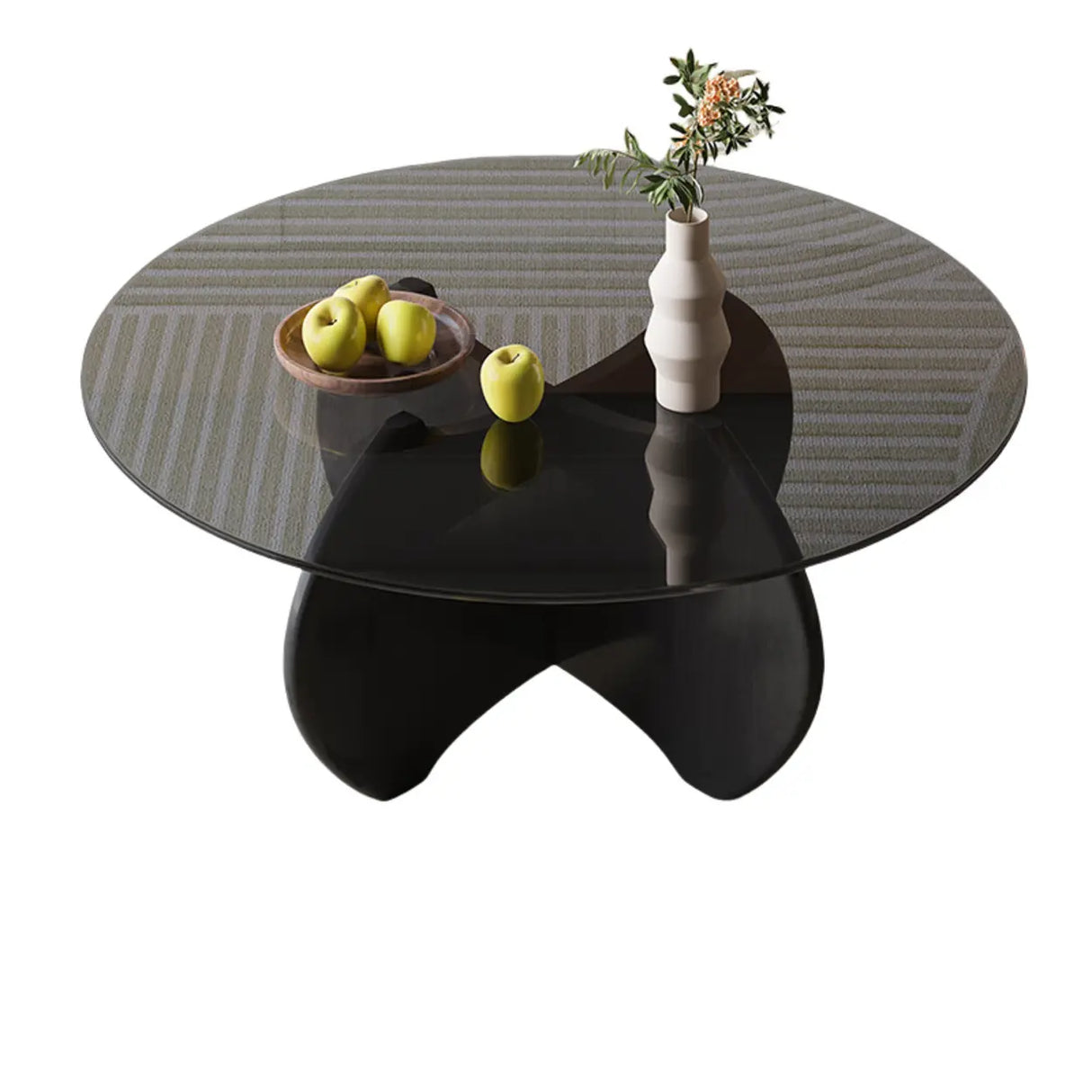 Modern Small Round Gray Glass Coffee Table with Wood Base Image - 3