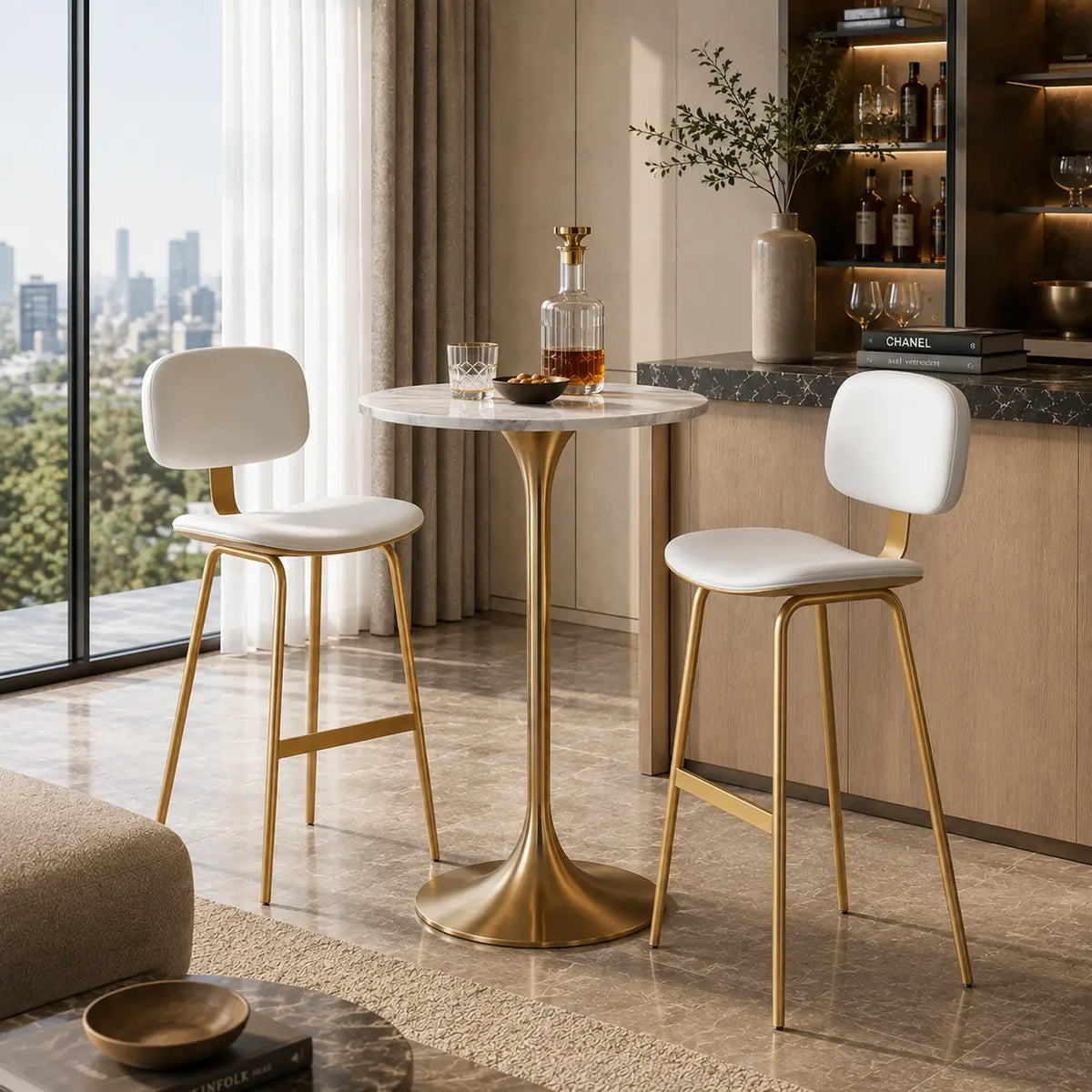 Modern Small Round Scratch Resistant Gold Base Bar Table Image - 1