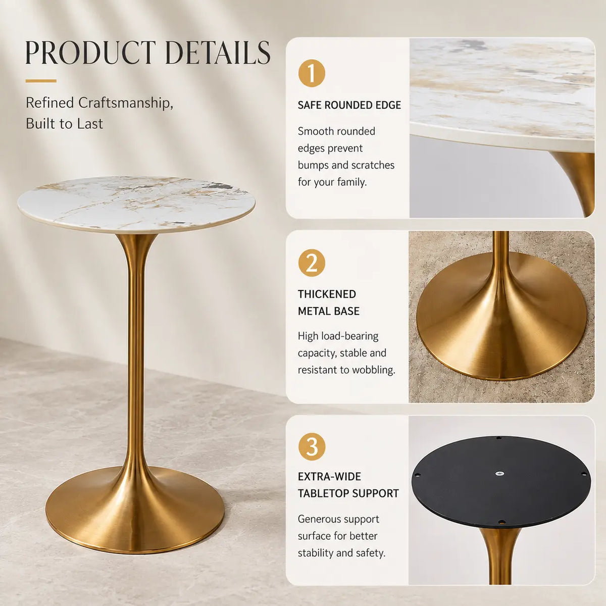 Modern Small Round Scratch Resistant Gold Base Bar Table Image - 4