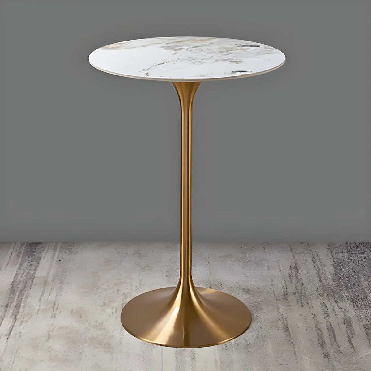 23.6"L x 23.6"W x 41.3"H White-Gray Table Only Round Modern Small Round Scratch Resistant Gold Base Bar Table Image - 8