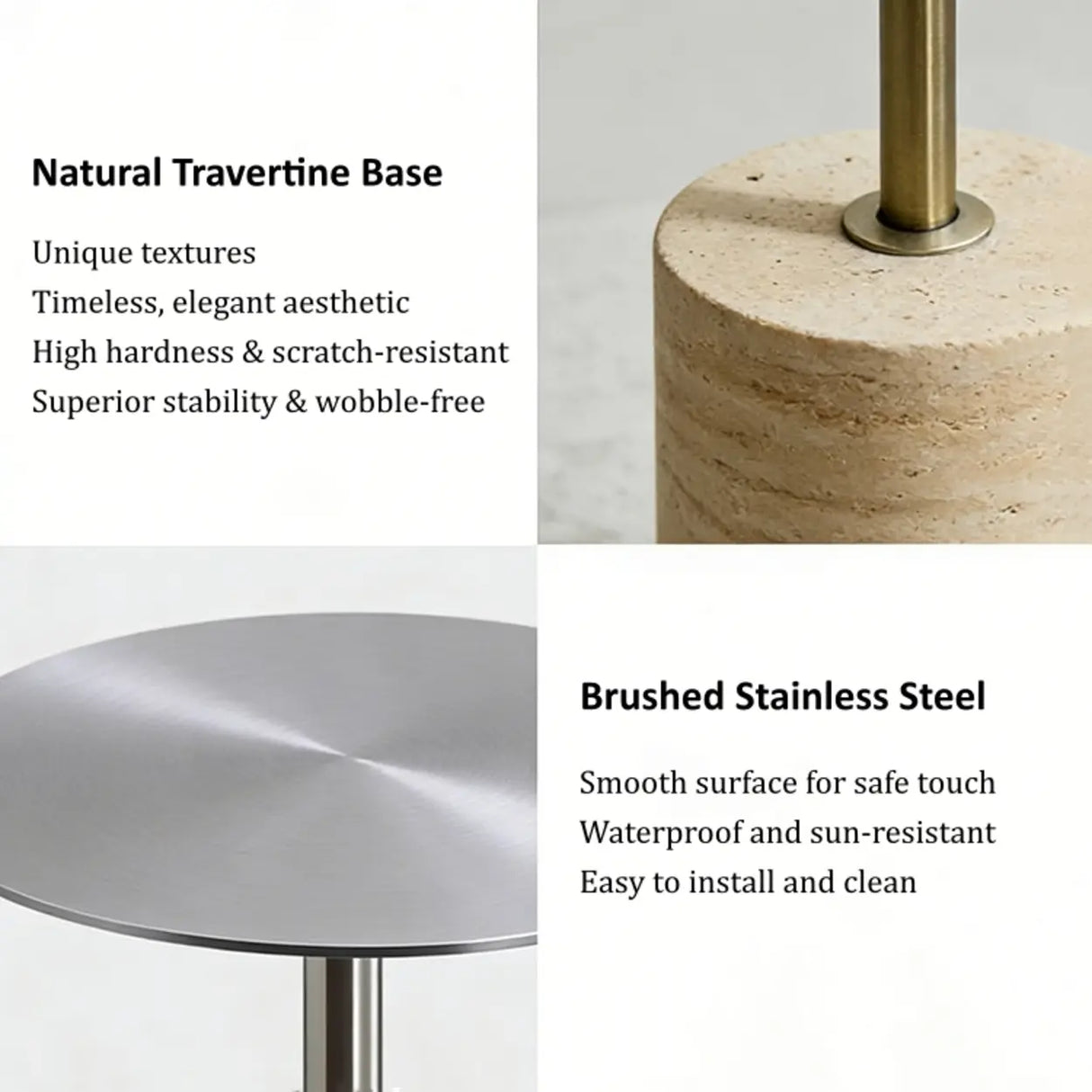 Modern Small Round Travertine Base Outdoor Patio Side Table Image - 3