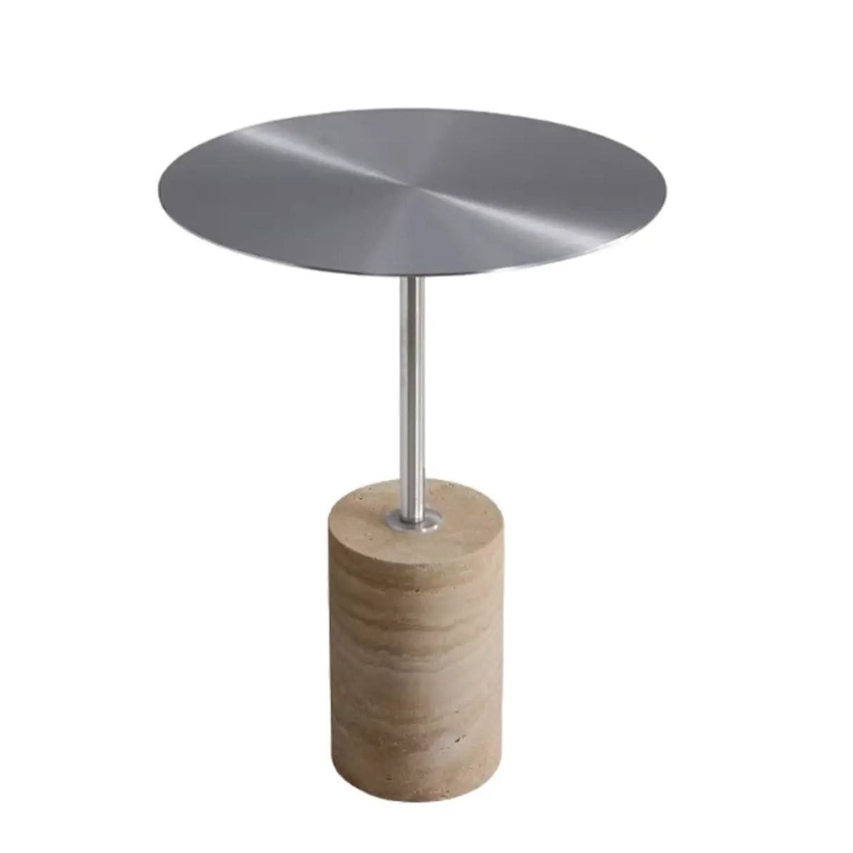 Modern Small Round Travertine Base Outdoor Patio Side Table Image - 8