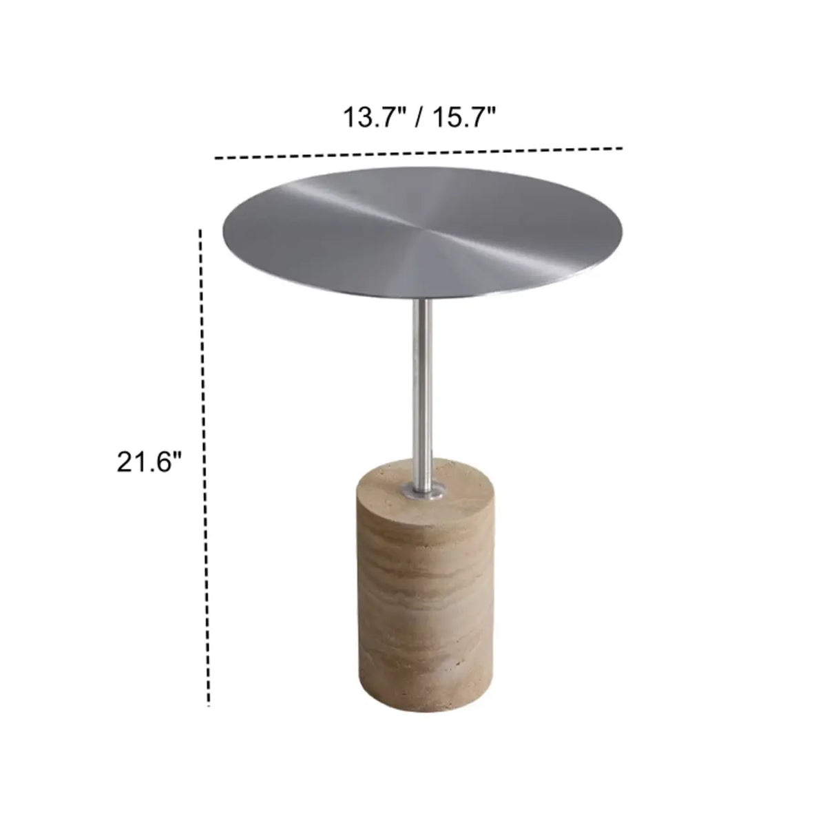 Modern Small Round Travertine Base Outdoor Patio Side Table