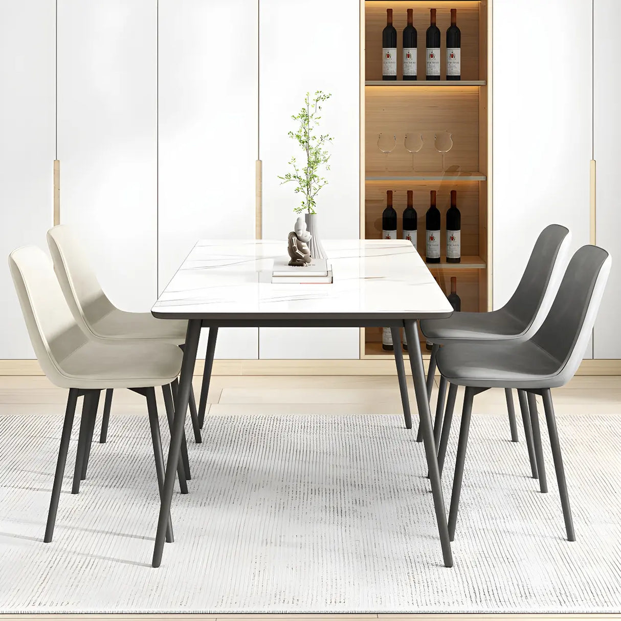 Modern Solid Back PU Leather Upholstered Dining Chairs Image - 21