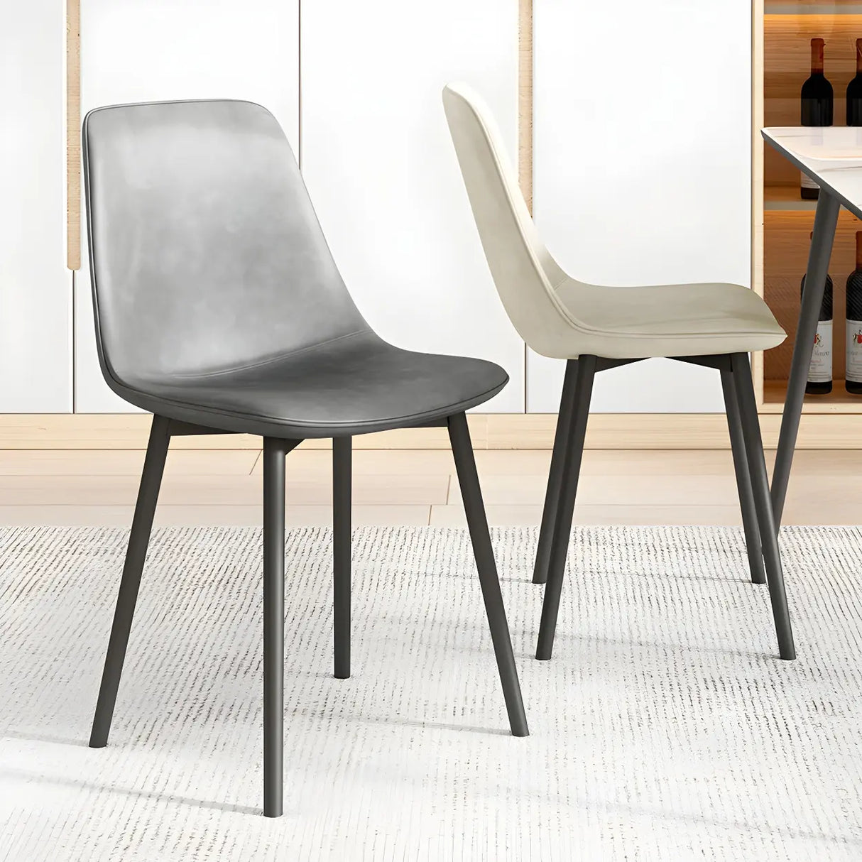 Modern Solid Back PU Leather Upholstered Dining Chairs Image - 24