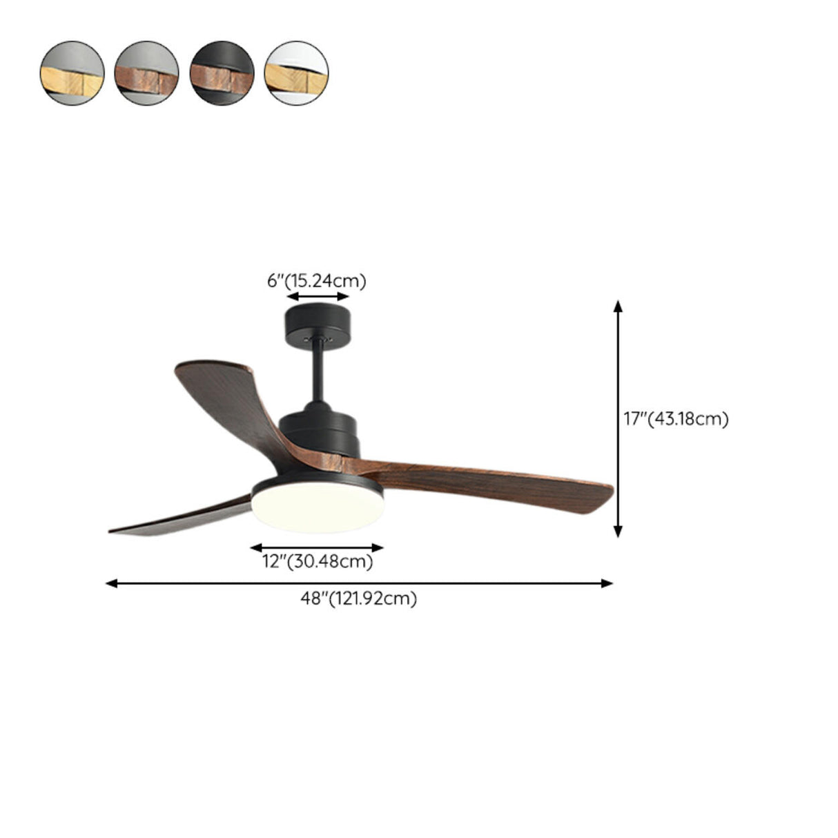 Modern Solid Wood Blade LED Standard Ceiling Fan Light