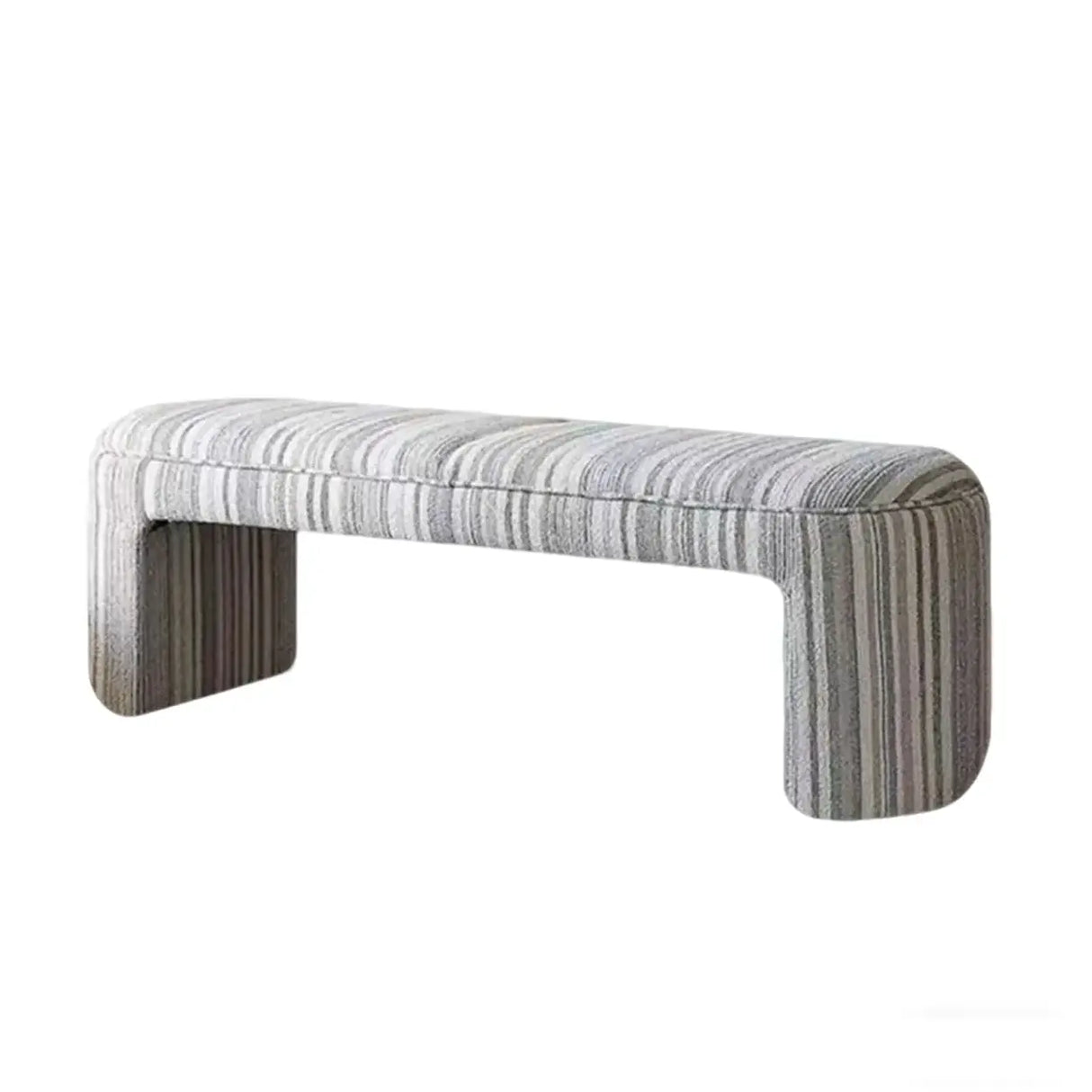 Modern Solid Wood Striped Upholstered Bedroom Accent Bench Image - 17