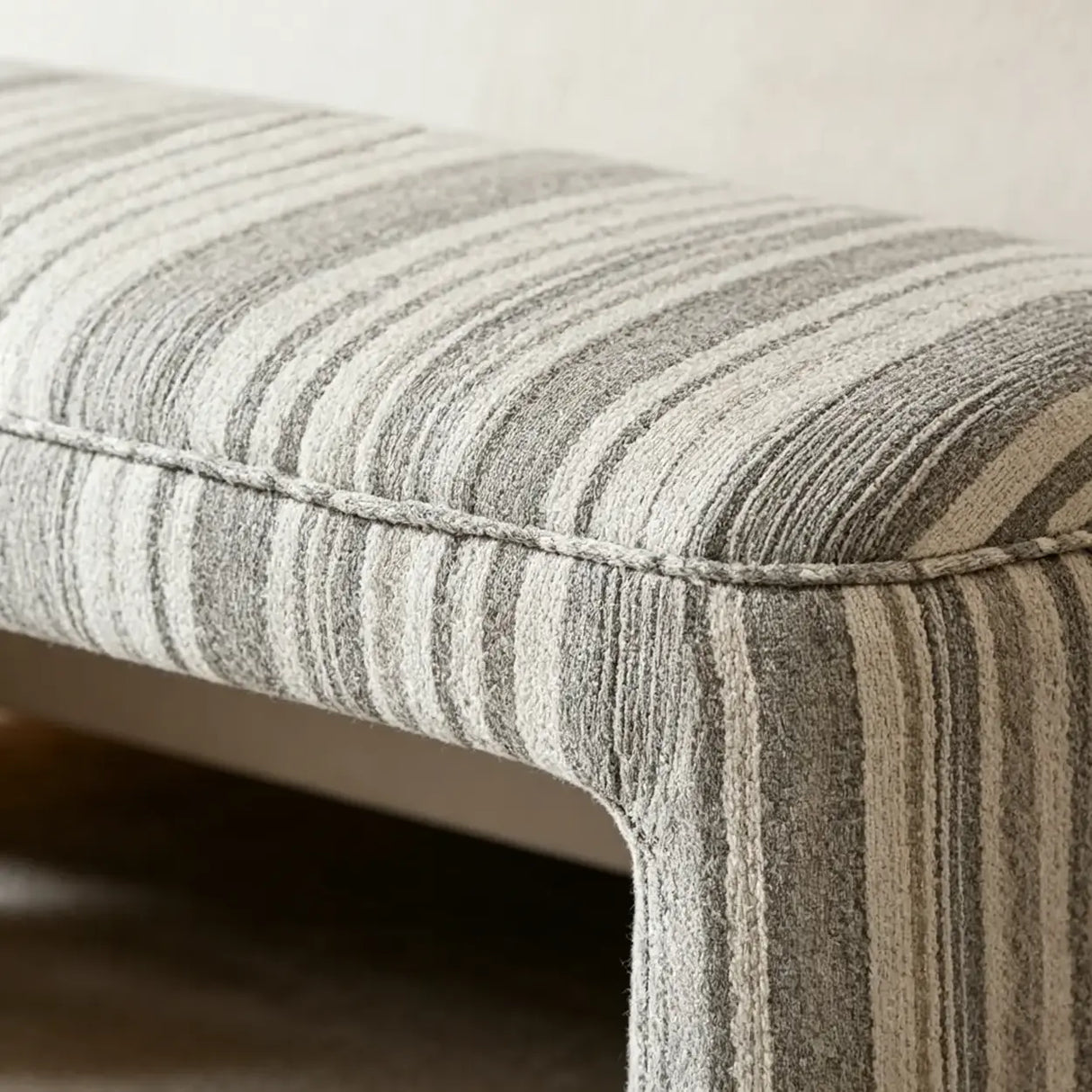 Modern Solid Wood Striped Upholstered Bedroom Accent Bench Image - 9